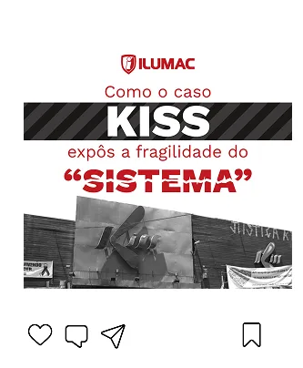 Post quadrado com o título “Como o caso Kiss expôs a fragilidade do sistema” sobre foto em preto e branco da fachada da boate