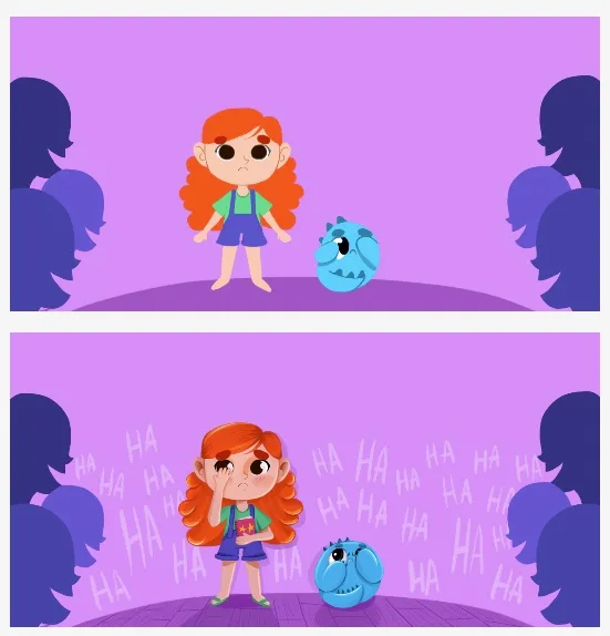 Etapas de renderização e finalização de um personagem de Luna e o Monstrinho