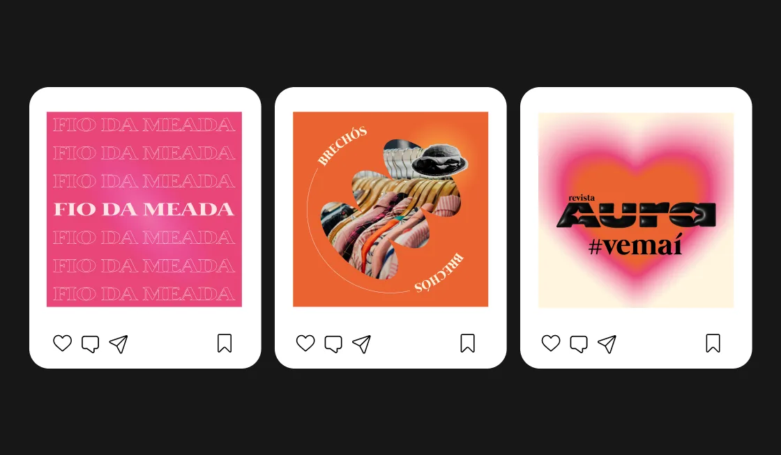 Três posts de Instagram da revista AURA em mockup de feed