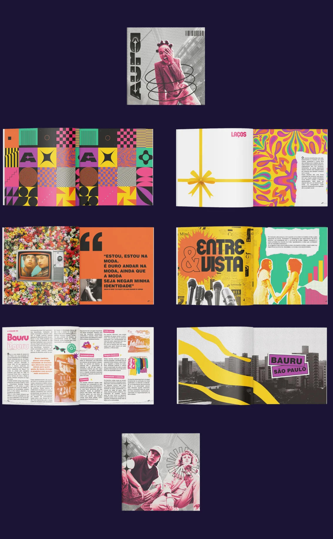 Sequência vertical de páginas duplas da revista AURA