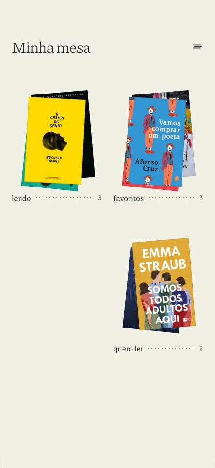 Tela do Tsumu: a mesa com as capas empilhadas e organizadas