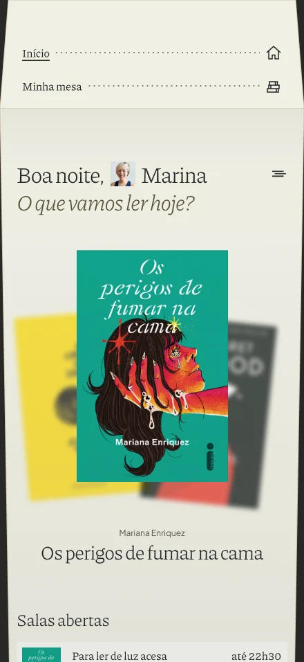 Tela do Tsumu: a home com o menu lateral aberto