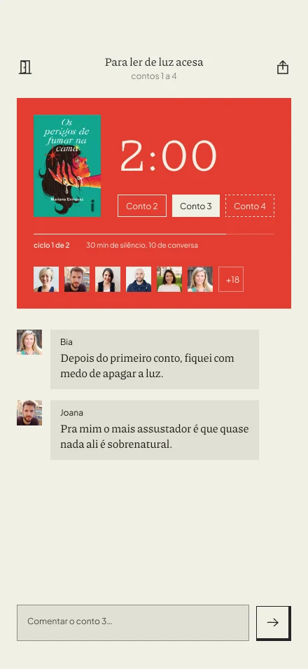 Tela do Tsumu: quebra do silêncio com duas mensagens no chat