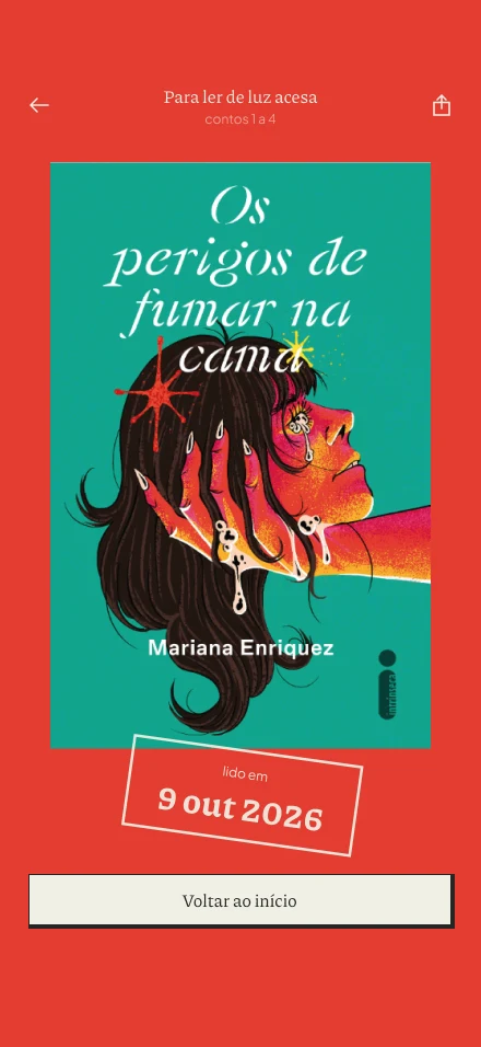 Tela do Tsumu: sessão concluída, com o resumo da leitura